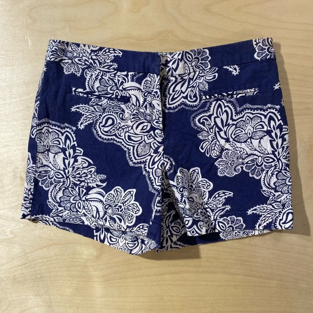 Willi Smith Navy and White Floral High Waist Shorts 6 (OQ)